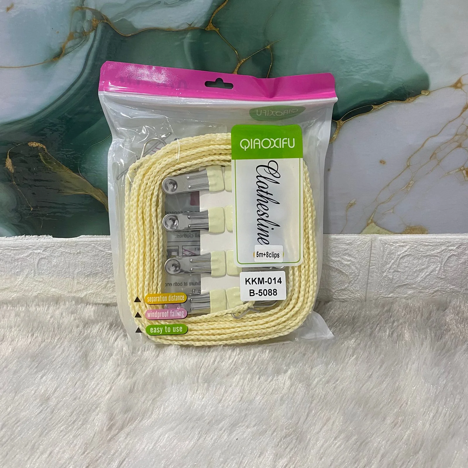 AM7672 Qiaoxifu Travel Portable Windproof Clothesline Rope With Hooks And 8 Metal Clips - Image 4