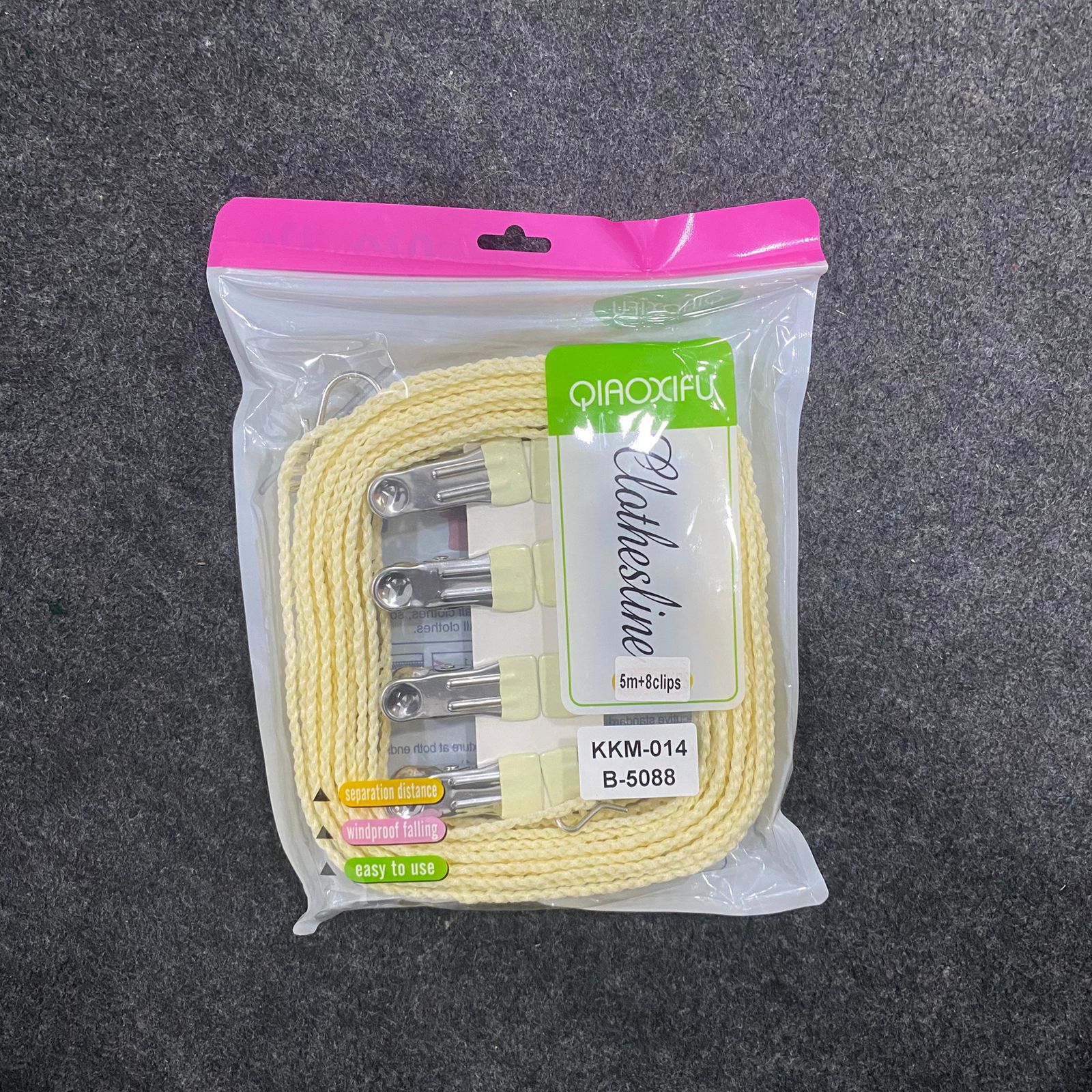 AM7672 Qiaoxifu Travel Portable Windproof Clothesline Rope With Hooks And 8 Metal Clips - Image 5