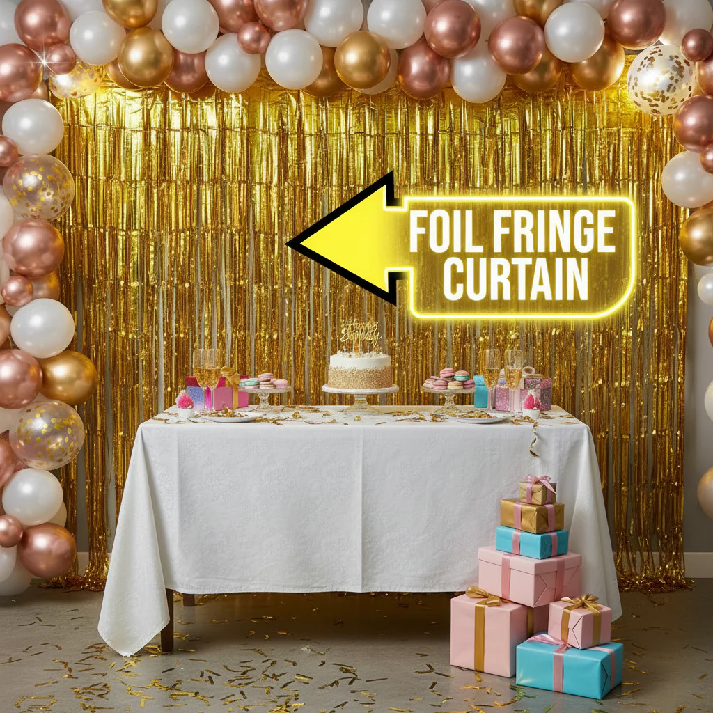 AM7678 Metallic Foil Fringe Tinsel Curtain for Birthday Anniversary Party Backdrop Decoration (1-Pcs) - Image 2