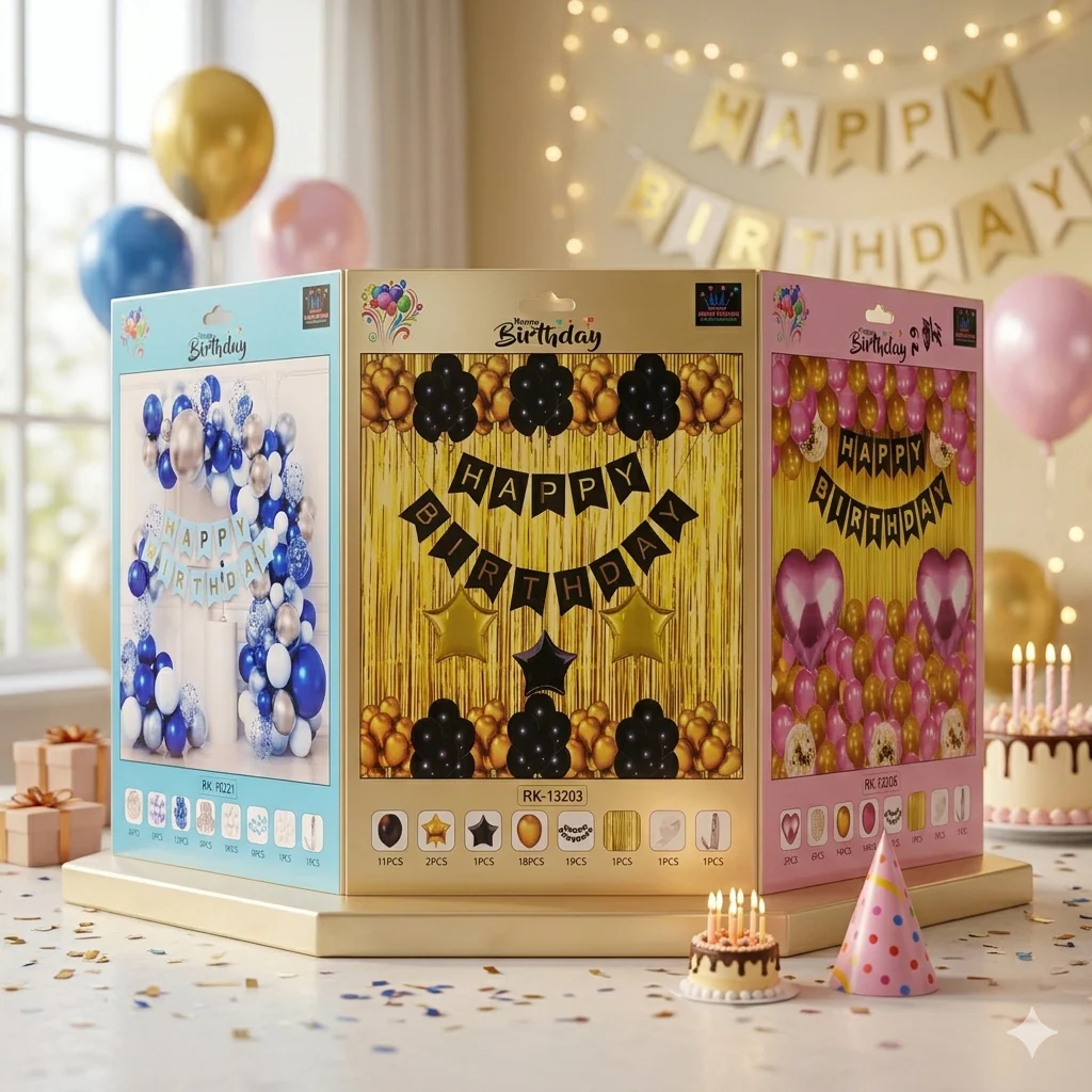 AM7679 Happy Birthday Decoration Combo Kit with Metallic Balloons Banner Foil Curtain for Party 1-Set - Image 2