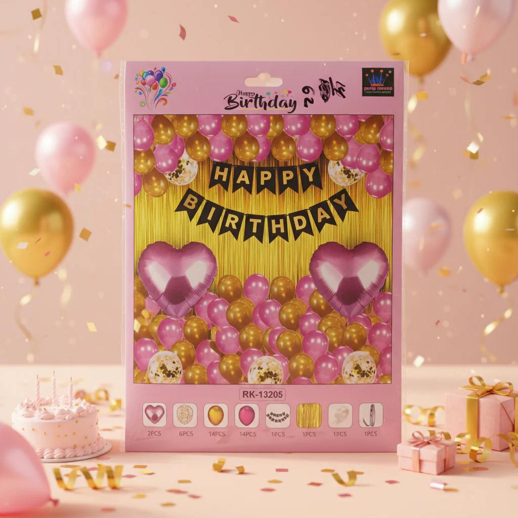 AM7679 Happy Birthday Decoration Combo Kit with Metallic Balloons Banner Foil Curtain for Party 1-Set - Image 3