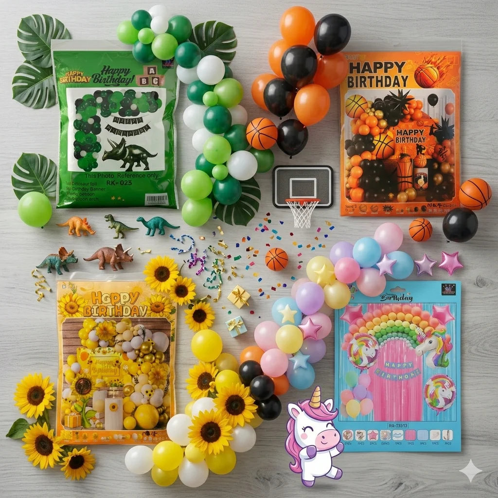 AM7680 Kids Birthday Theme Decoration Combo Kit with Foil Balloons Garland Arch for Party 1-Set - Image 2