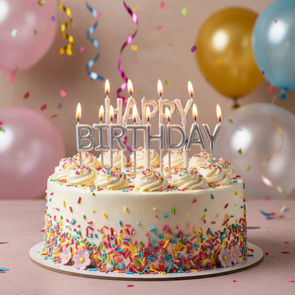 AM7682 Silver Happy Birthday Letter Cake Candles Set For Metallic Theme Cake Decoration Supplies - Image 2