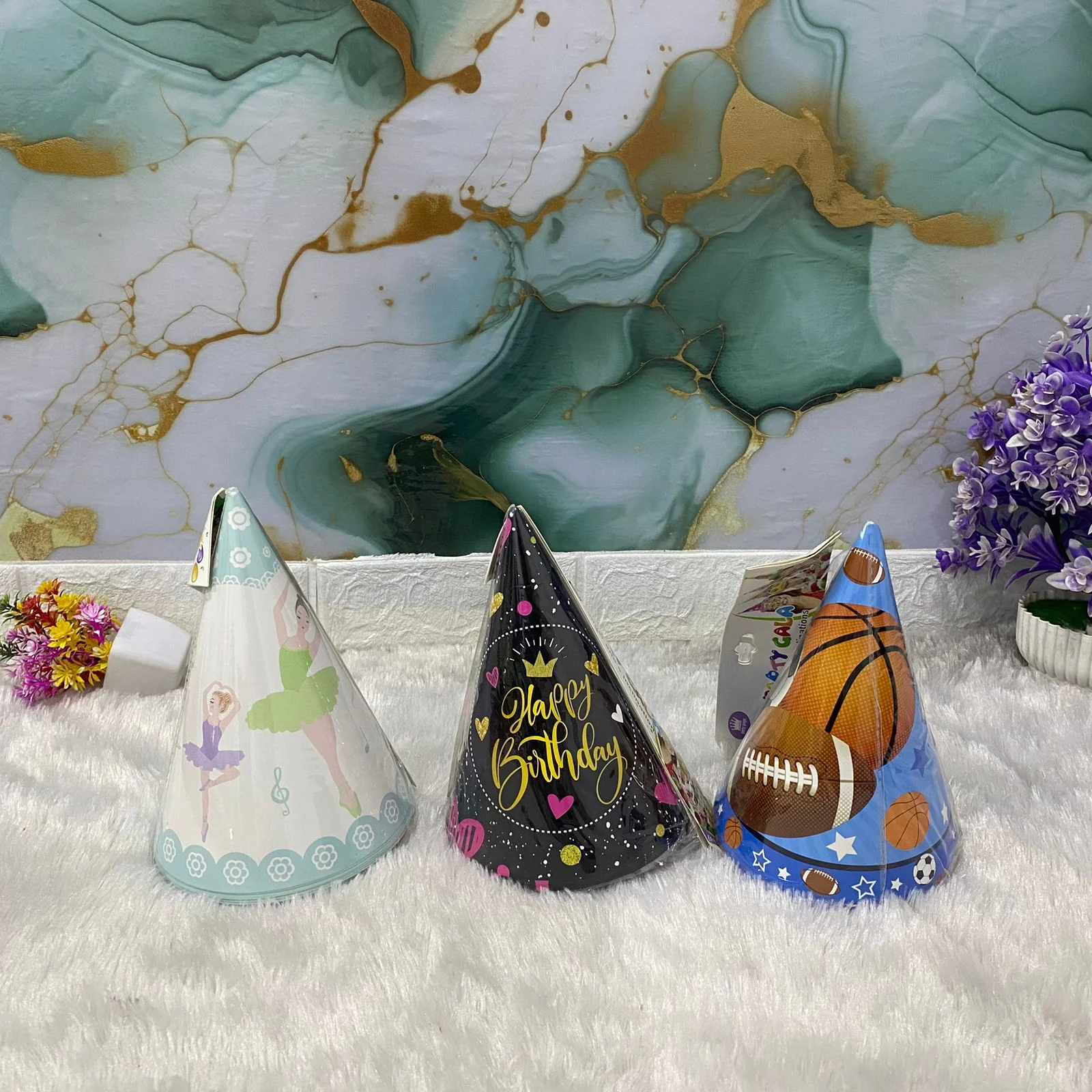 AM7686 Vibrant Multi Theme Birthday Party Cone Hats Pack of 6 for Kids Celebrations - Image 6