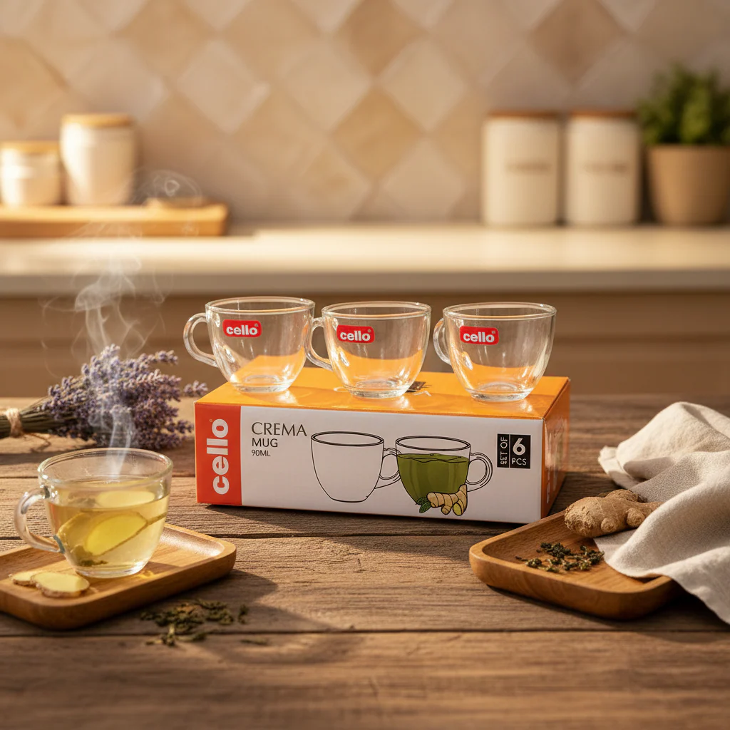 AM7692 Cello Crema 90ml Premium Glass Mug Set of 6 for Tea and Espresso - Image 2