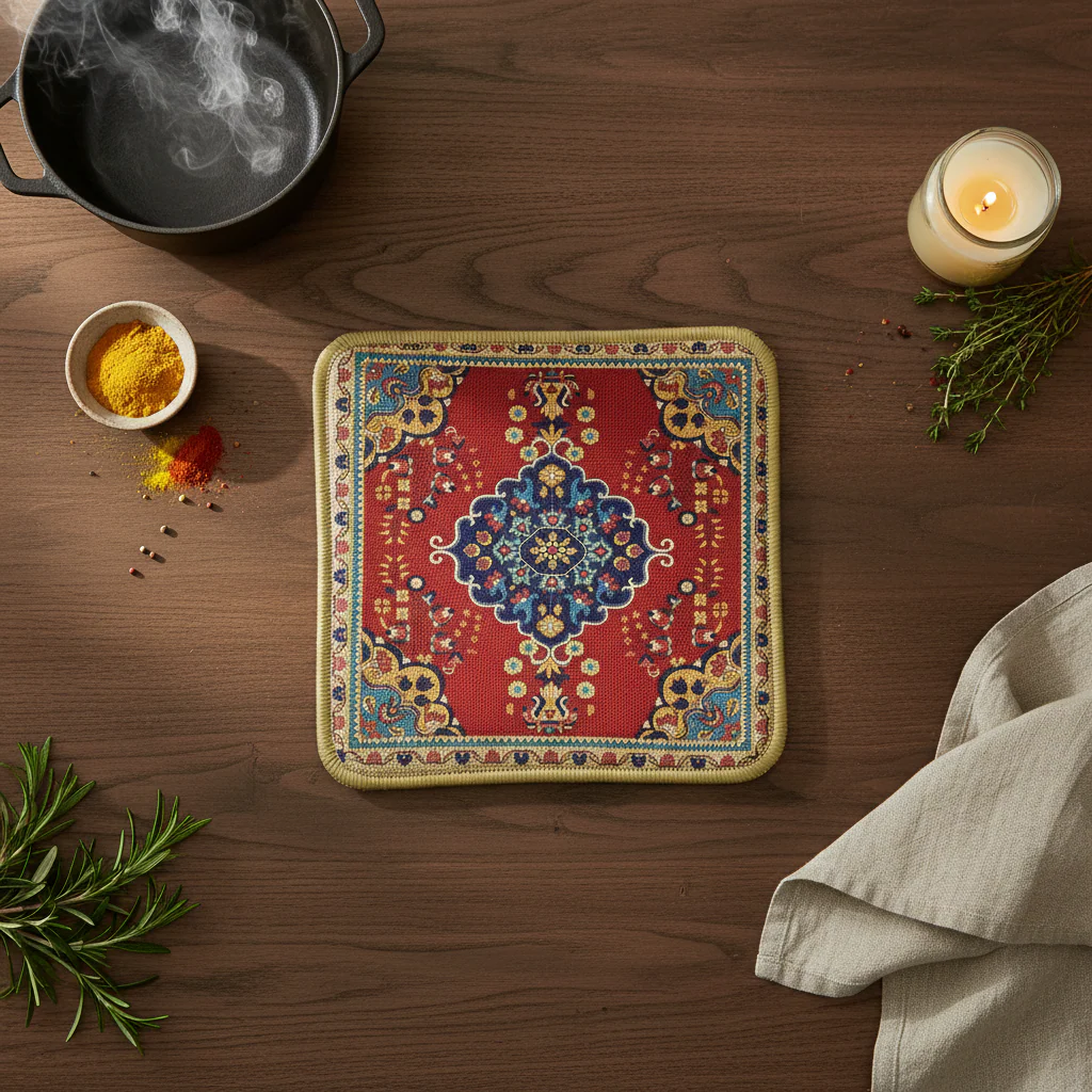 AM7711 VINTAGE PERSIAN PATTERN HEAT RESISTANT INSULATION PAD SET FOR TABLE AND COUNTERTOP PROTECTION - Image 3