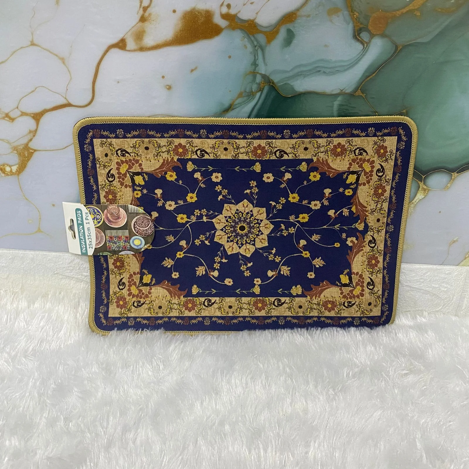 AM7712 ELEGANT BLUE FLORAL PATTERN HEAT RESISTANT INSULATION PAD FOR DINING TABLE SURFACE PROTECTION - Image 2