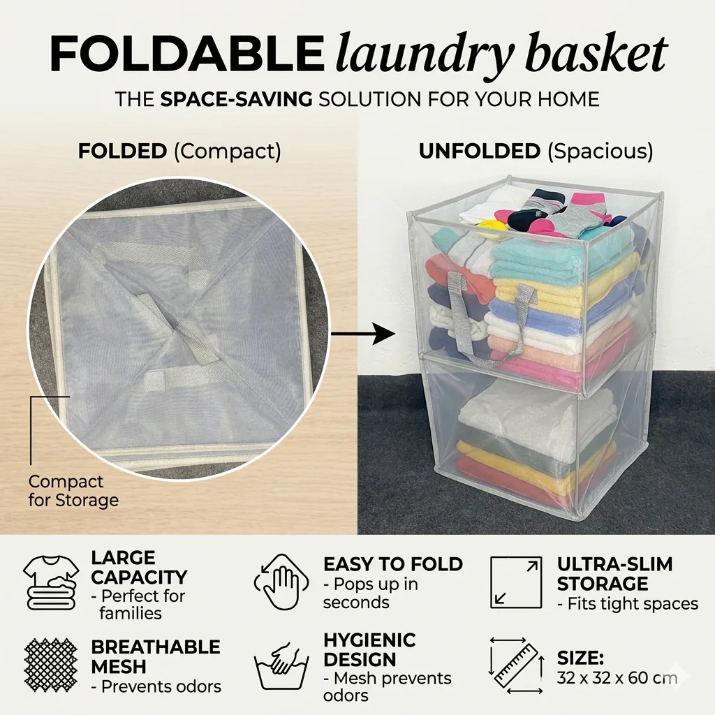 AM7719 FOLDABLE LARGE CAPACITY LAUNDRY BASKET FOR CLOTHES STORAGE AND EFFICIENT HOME ORGANIZATION SOLUTIONS - Image 5
