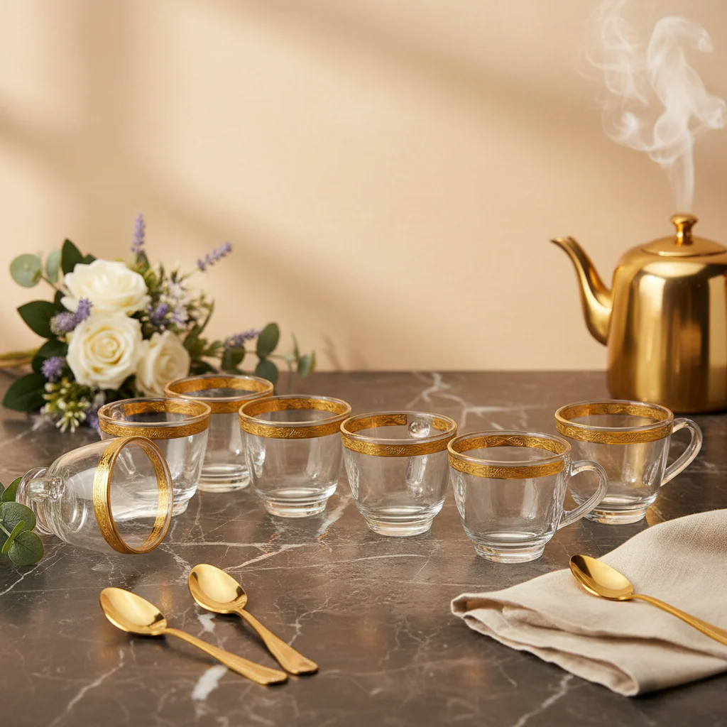 AM7742 Premium Crystal Mini Glassware Tea Cup Set of 6 Pieces for Stylish Serving - Image 2