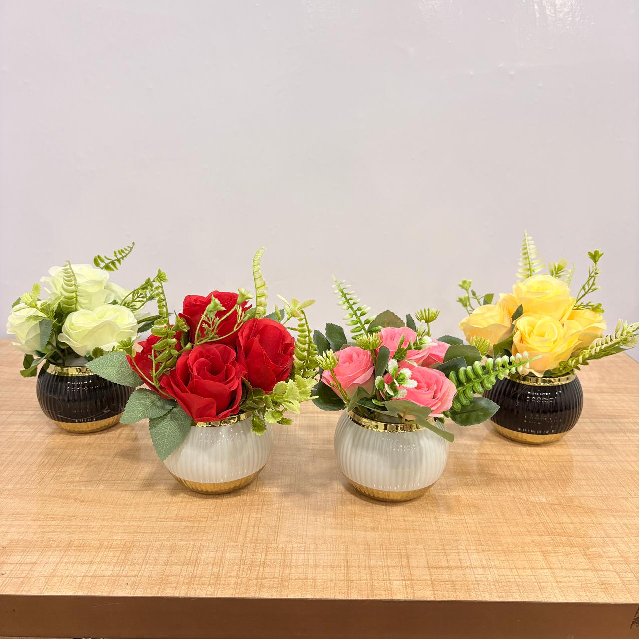 AM7770 Mini Artificial Rose Pot Set – Assorted Colors with Ceramic Vases (Pack Of 1) - Image 2