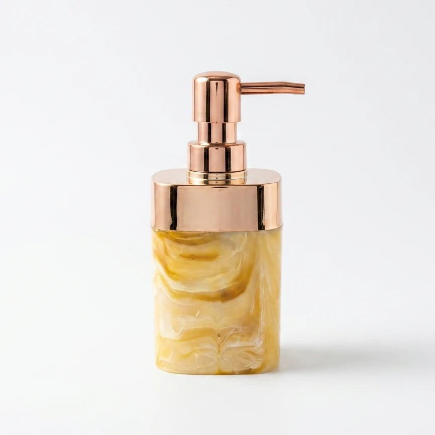 AM7785 ELEGANT MARBLE FINISH SOAP DISPENSER WITH ROSE GOLD PUMP FOR MODERN HOME DECOR