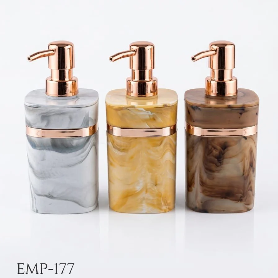AM7786 ELEGANT MARBLE PATTERN SOAP DISPENSER WITH ROSE GOLD ACCENTS FOR MODERN BATHROOM DECOR - Image 2