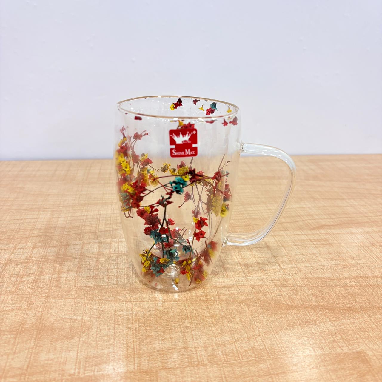 AM7788 SHINE MAX DOUBLE WALL GLASS MUG WITH DECORATIVE DRIED FLOWERS INSIDE FOR DRINKS - Image 3