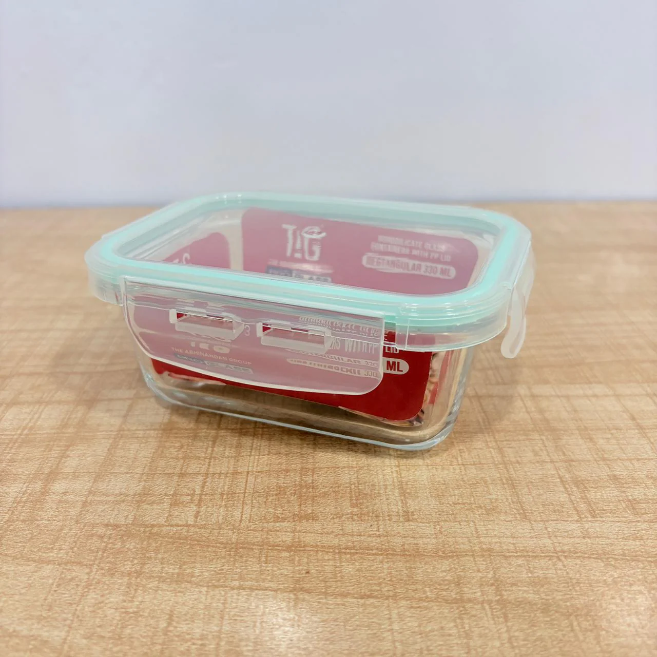 AM7798 TAG RECTANGULAR BOROSILICATE GLASS FOOD CONTAINER WITH AIRTIGHT SEALABLE LID 330ML CAPACITY - Image 3