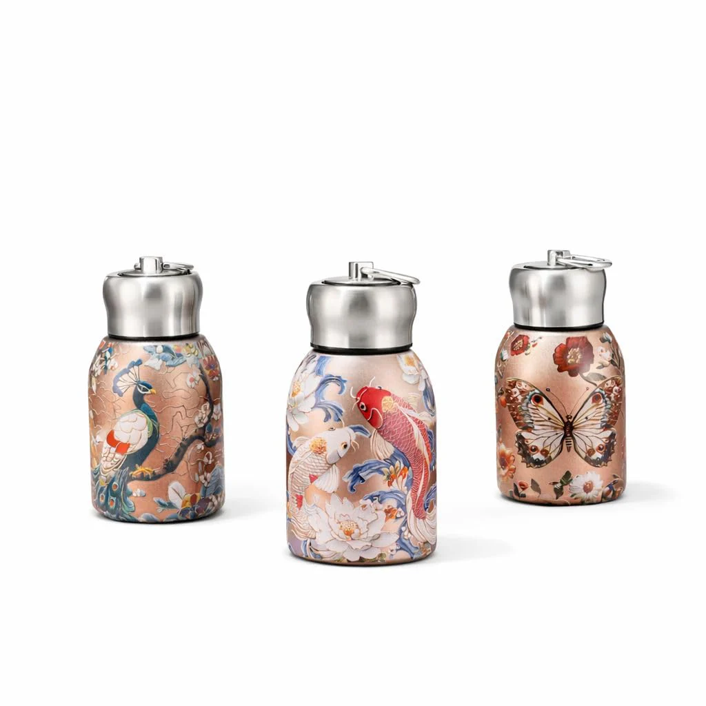 AM7803 COMPACT STAINLESS STEEL MINI BOTTLE WITH CARRYING RING FOR CONVENIENT ON THE GO HYDRATION - PRINTED - Image 5