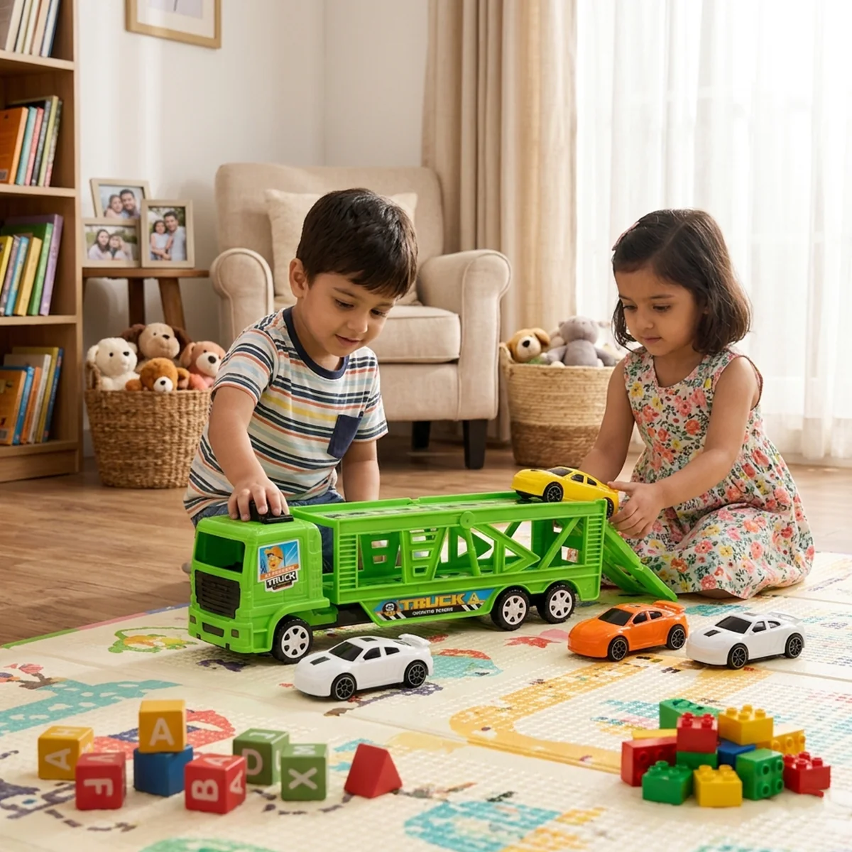 AM7807 Trailer Car Truck – Super Inertia Truck Play Set (with 4 Cars) - Image 2