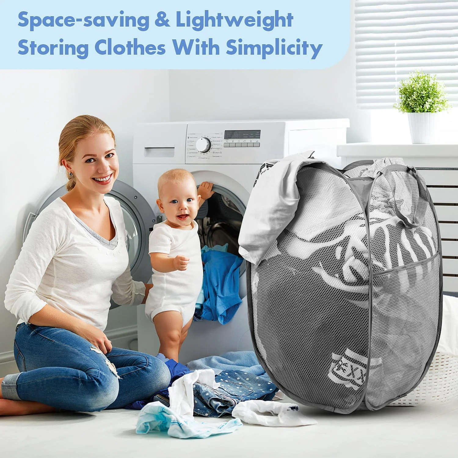 0248 Laundry Hamper Mesh Fabric For Ventilation Foldable Storage Pop Up Clothes Basket - Image 11