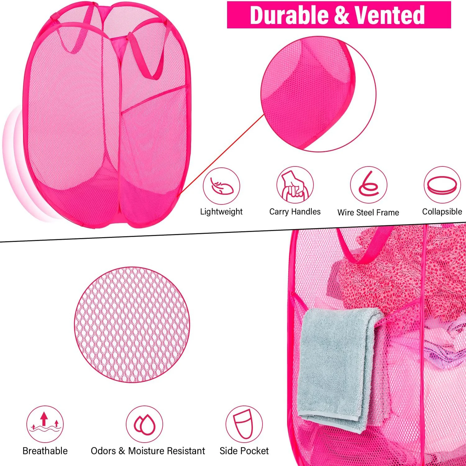 0248 Laundry Hamper Mesh Fabric For Ventilation Foldable Storage Pop Up Clothes Basket - Image 12