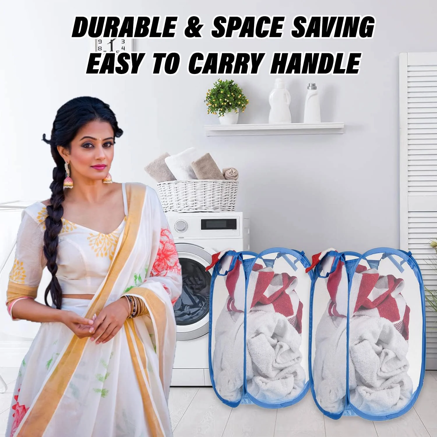 0248 Laundry Hamper Mesh Fabric For Ventilation Foldable Storage Pop Up Clothes Basket - Image 4
