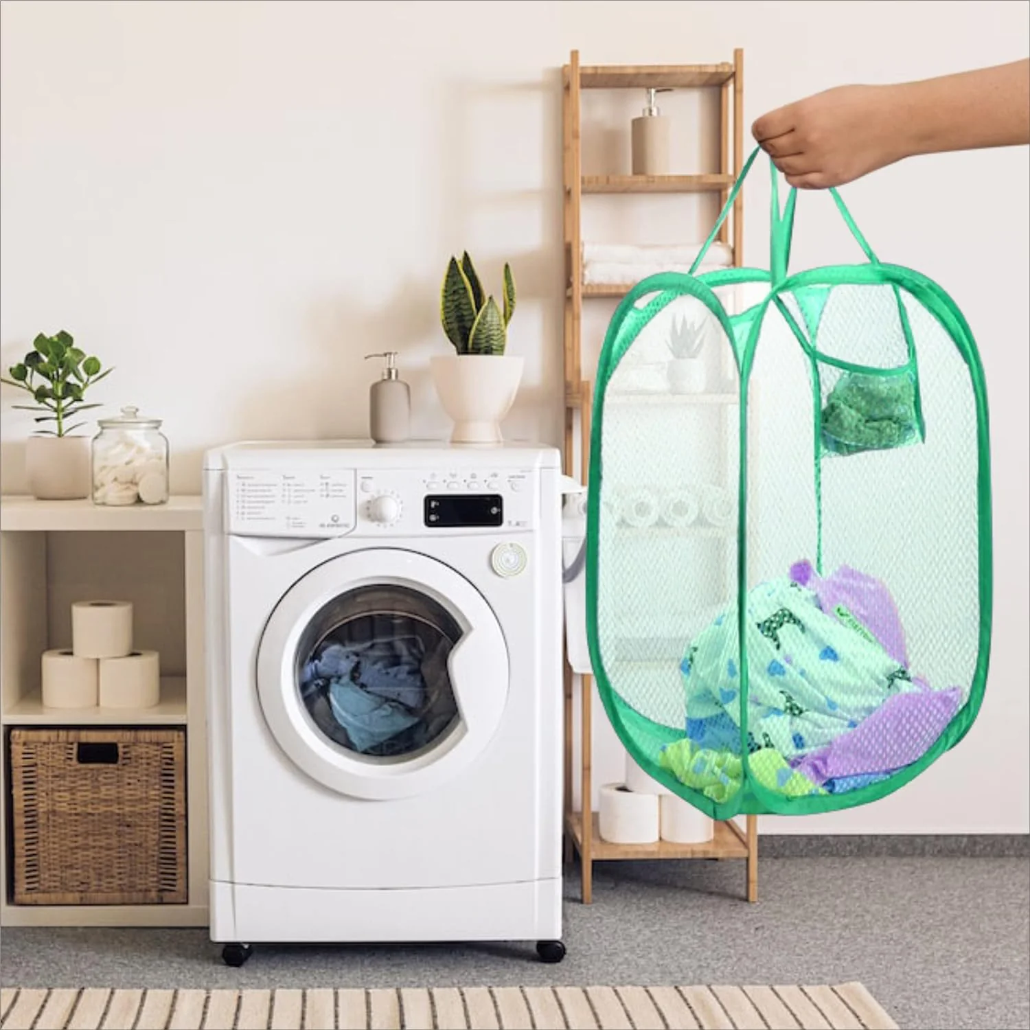 0248 Laundry Hamper Mesh Fabric For Ventilation Foldable Storage Pop Up Clothes Basket - Image 6