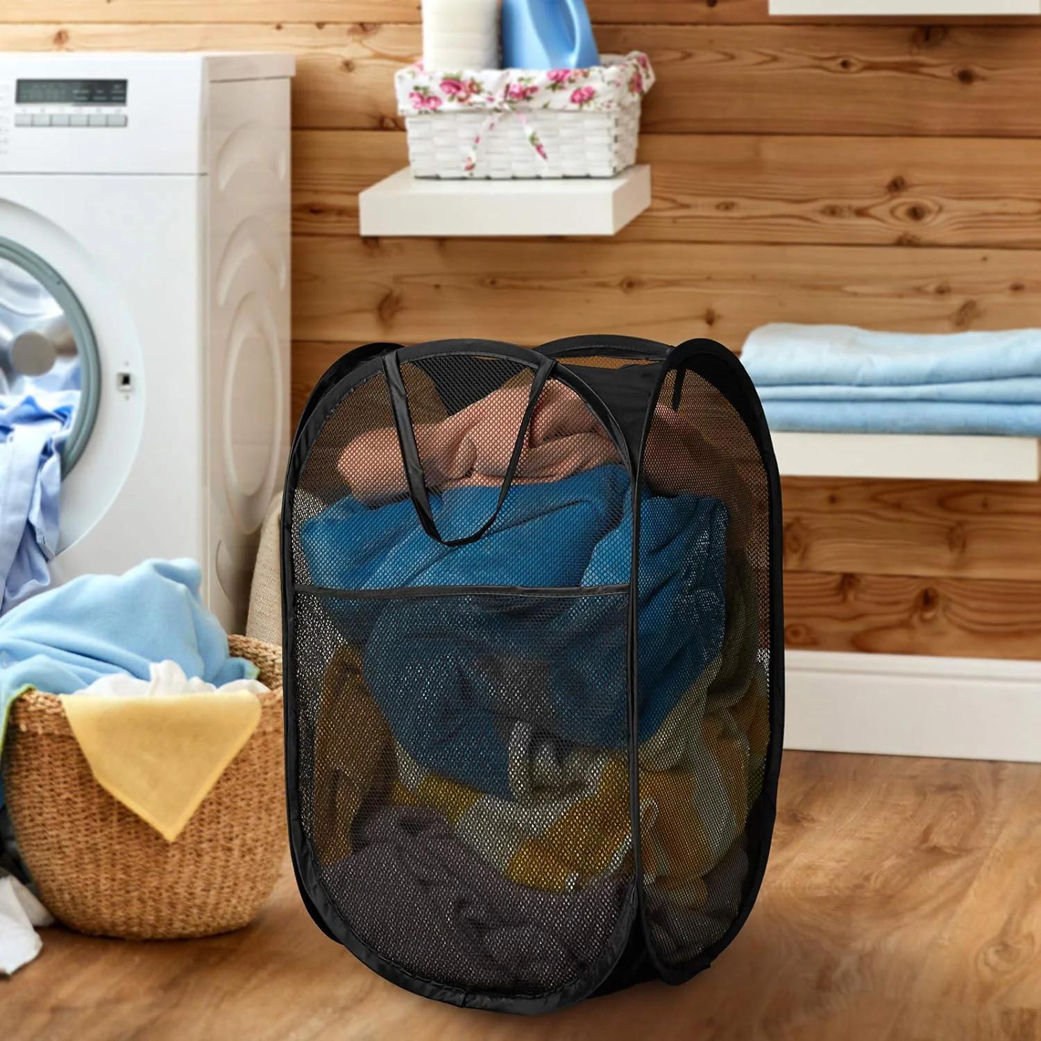 0248 Laundry Hamper Mesh Fabric For Ventilation Foldable Storage Pop Up Clothes Basket - Image 8