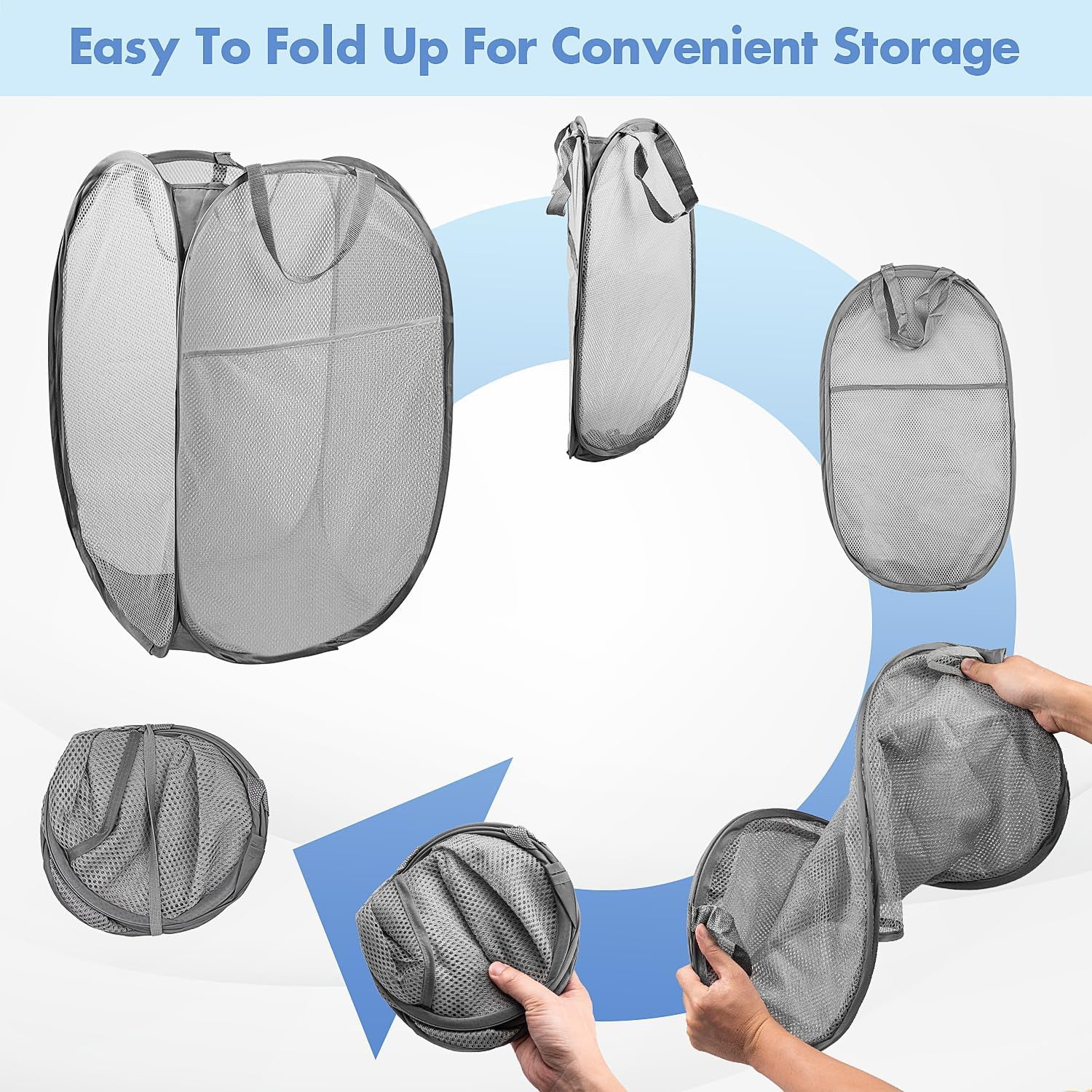 0248 Laundry Hamper Mesh Fabric For Ventilation Foldable Storage Pop Up Clothes Basket - Image 9