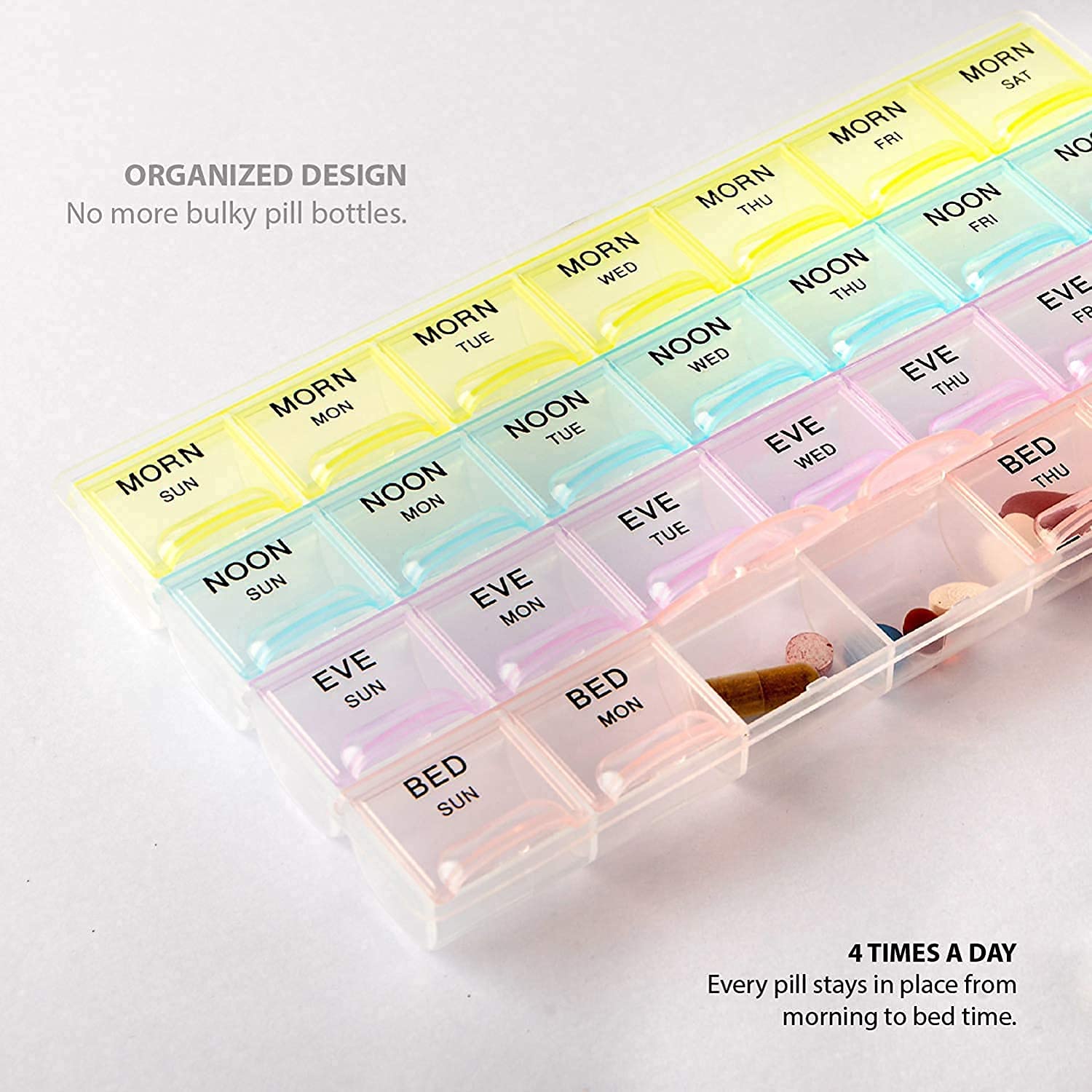 0383 Pill Case- 4 Row 28 Squares Weekly 7 Days Tablet Box Holder - Image 4