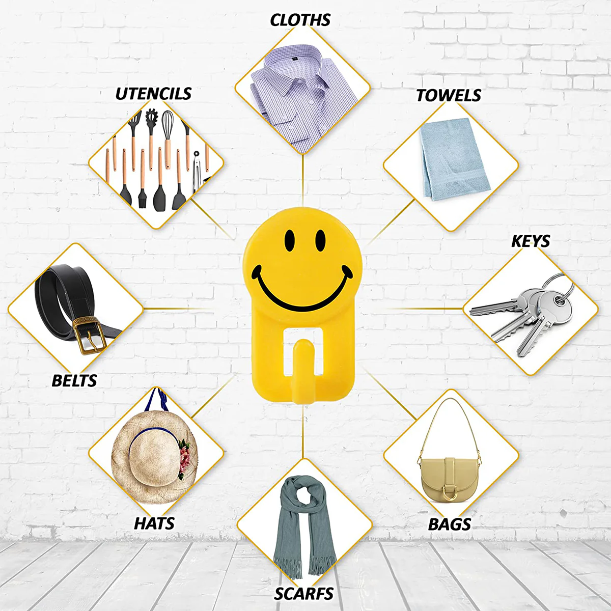 0604 Plastic Self-Adhesive Smiley Face Hooks, 1 Kg Load Capacity (6pcs) - Image 3