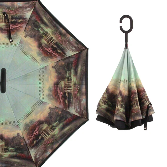 0233 PRINTED TRAVEL WINDPROOF UMBRELLA (REVERSE UMBRELLA) - Image 5