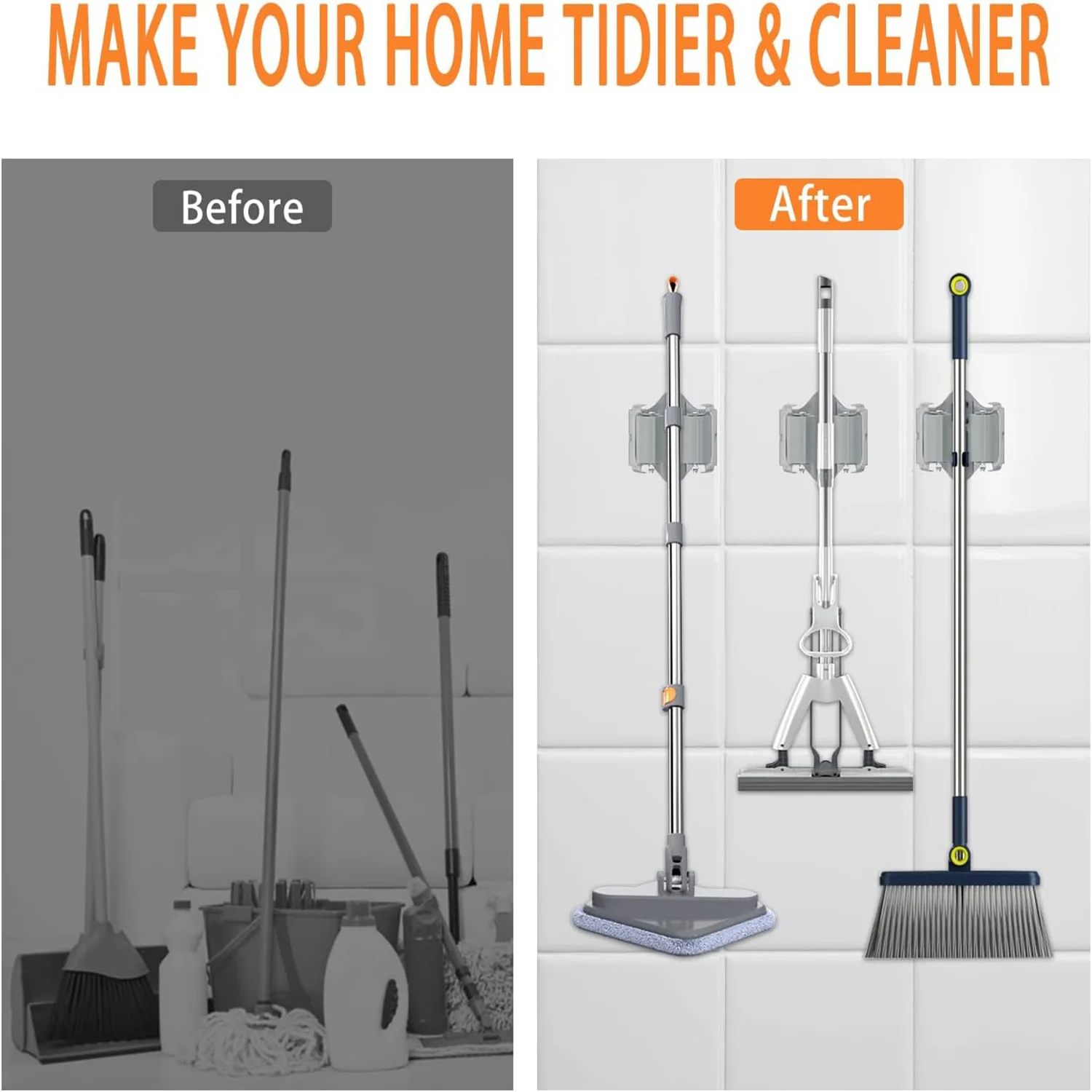 0198 Wall Mounted Mop & Broom Hanger Holder (1-Layer) - Image 3