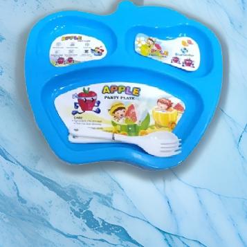 3937 Apple Shape Plastic Microwave Safe Plate with 2in one spoon/fork(pack of 1) - Image 2