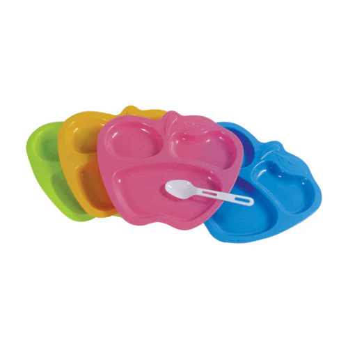 3937 Apple Shape Plastic Microwave Safe Plate with 2in one spoon/fork(pack of 1) - Image 3