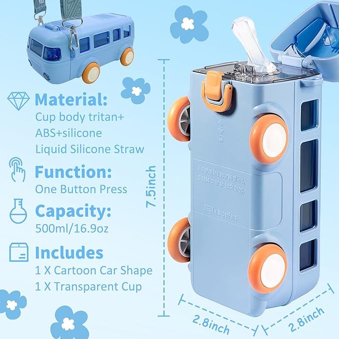 3242 Bus Water Bottle 500ml Car Water Cup with Straw and Strap - Image 5