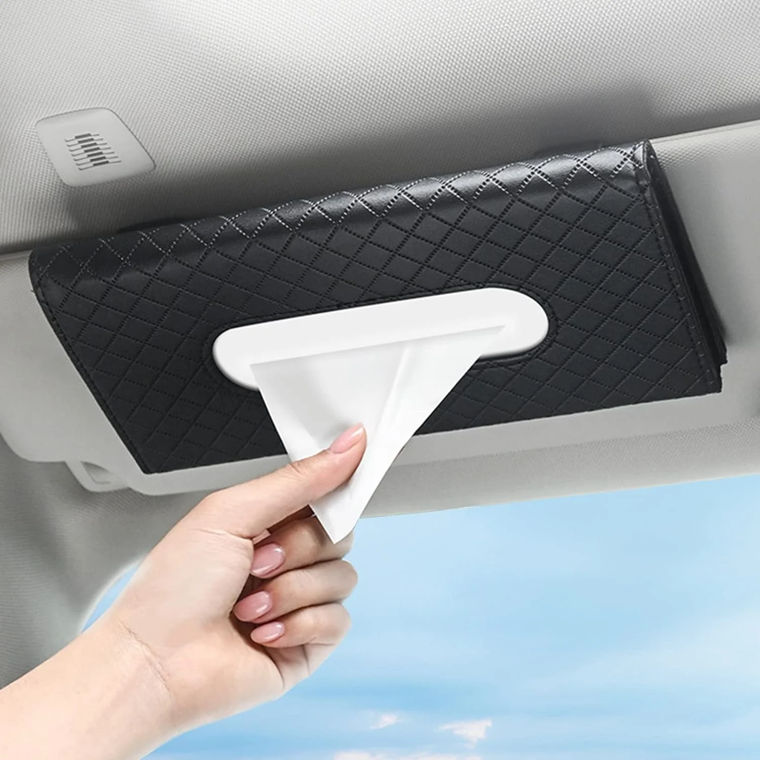AM3410 Premium Leather Sun Visor Mount Tissue Holder With Tissue - Image 10
