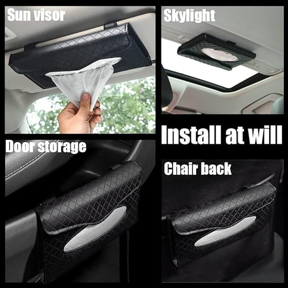 AM3410 Premium Leather Sun Visor Mount Tissue Holder With Tissue - Image 6