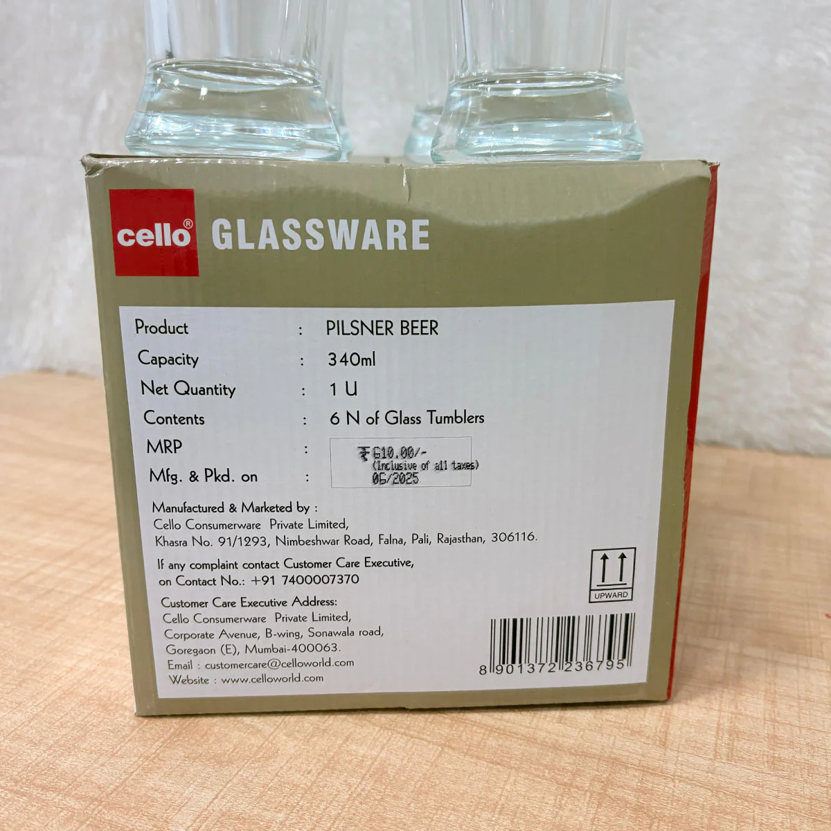AM6596 Cello Glassware Pilsner Beer Glasses, PB-Series, 340ml (Set of 6) - Image 2