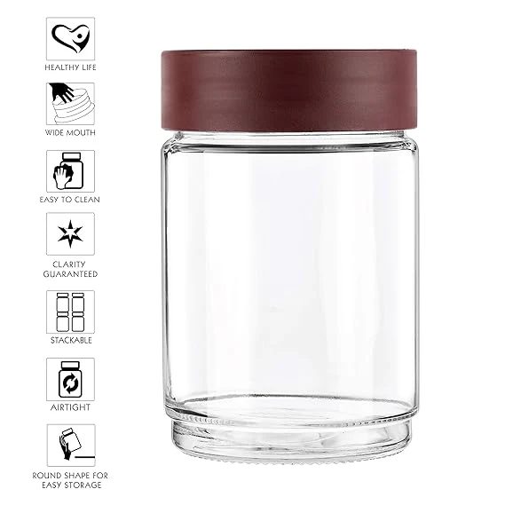 AM0662 CELLO Modustack Glassy Storage Jar | Glass Jar with Lid | Air Tight Steel Lid and Stackable | For Storage of Food, Pulses, Spice, Cereals, Cookies, Dry Food | 1500ml, Maroon - Image 3