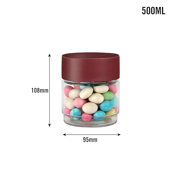 AM0654 CELLO Modustack Glassy Storage Jar | Glass Jar with Lid | Air Tight Steel Lid and Stackable | For Storage of Food, Pulses, Spice, Cereals, Cookies, Dry Food | 500ml, Maroon - Image 6