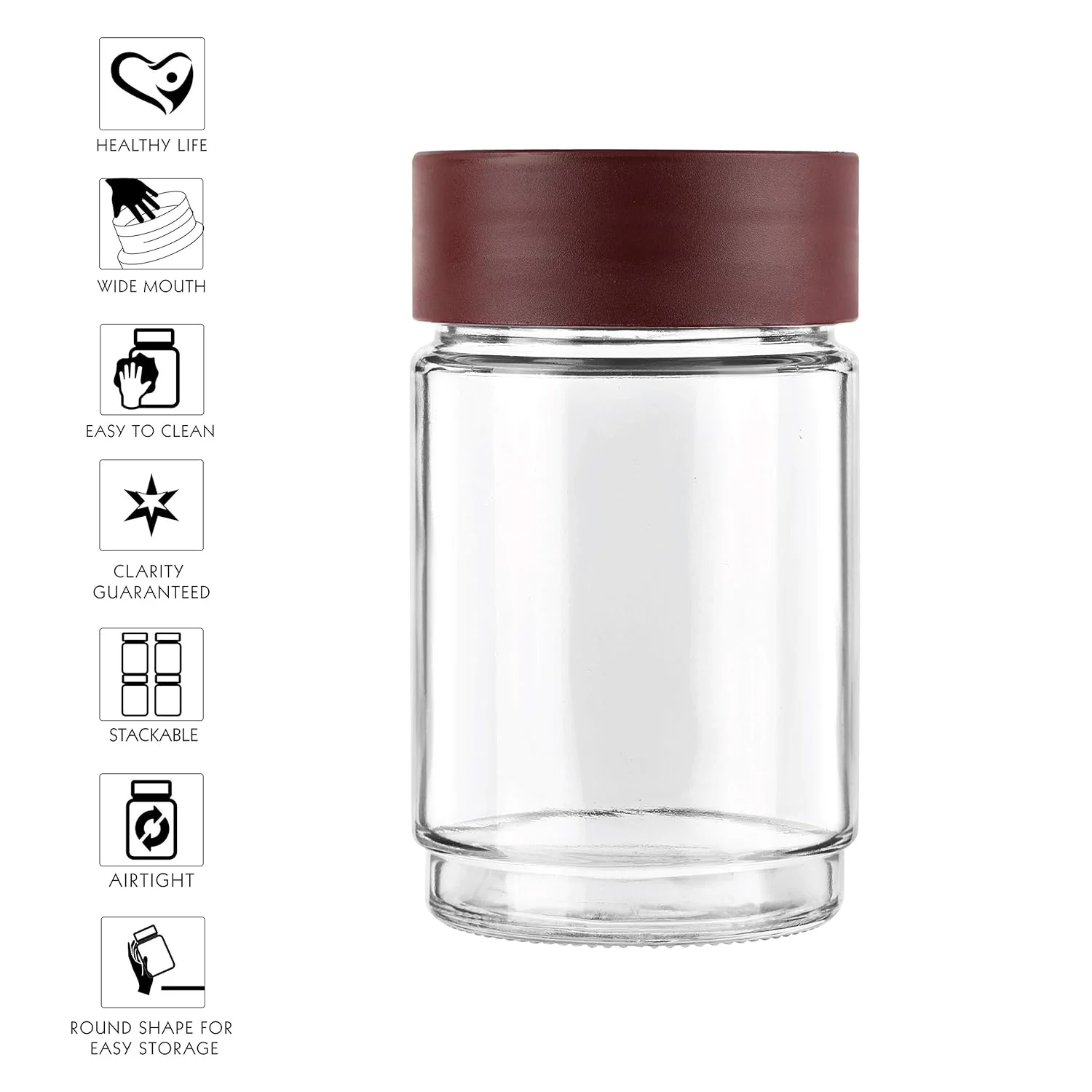 AM0655 CELLO Modustack Glassy Storage Jar | Glass Jar with Lid | Air Tight Steel Lid and Stackable | For Storage of Food, Pulses, Spice, Cereals, Cookies, Dry Food | 750ml, Maroon - Image 3