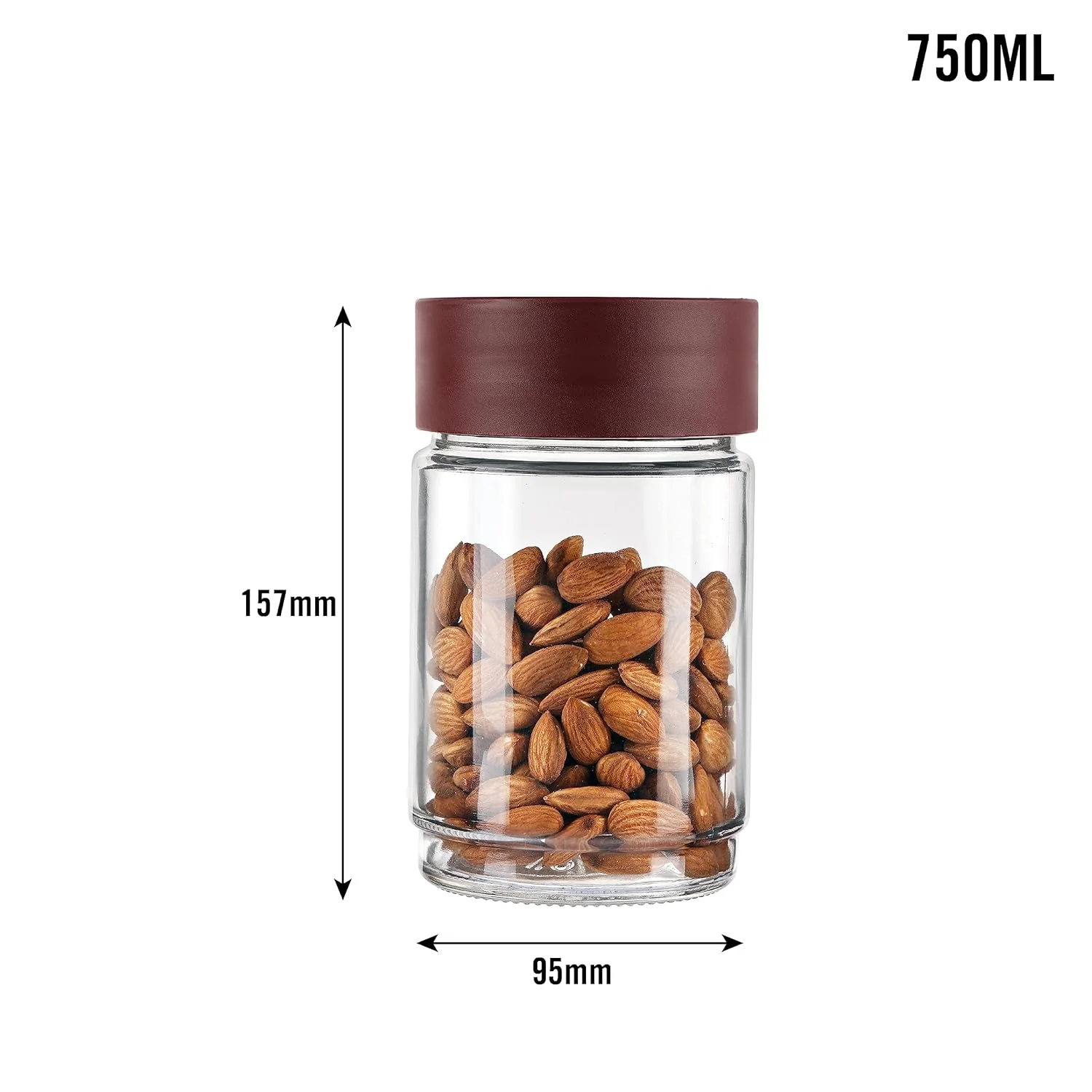 AM0655 CELLO Modustack Glassy Storage Jar | Glass Jar with Lid | Air Tight Steel Lid and Stackable | For Storage of Food, Pulses, Spice, Cereals, Cookies, Dry Food | 750ml, Maroon - Image 5