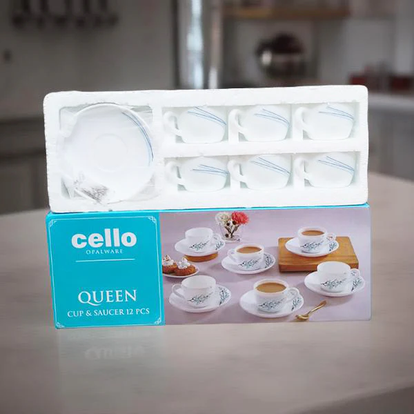 AM0895 CELLO Opalware King And Queen Cup & Saucer set 12 pcs - Image 3