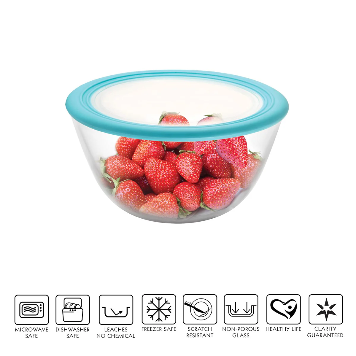 AM0649 CELLO Ornella Toughened Glass Mixing Bowl with Premium Lid | Microwave Safe & Dishwasher Safe | 1000ml, Set of 1 - Image 3