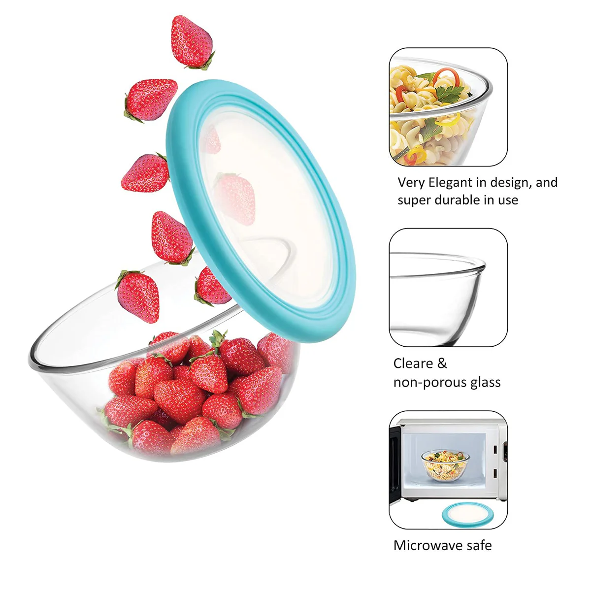 AM0648 CELLO Ornella Toughened Glass Mixing Bowl with Premium Lid | Microwave Safe & Dishwasher Safe | 500ml, Set of 1 - Image 2
