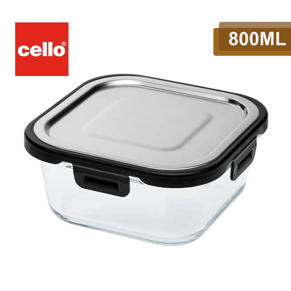 AM2028 Cello Steel-O Fresh Borosilicate Square Container 800ml - Image 2