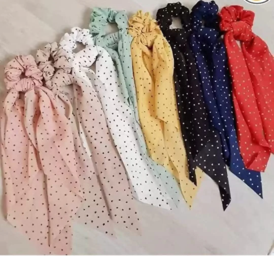 AM1040 Premium Polka Dots Hair Scarf Scrunchies, Elastic Hair Ties for Woman Girl 1 Pieces - Image 3