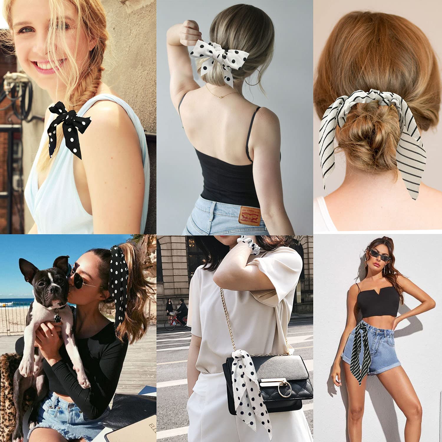 AM1040 Premium Polka Dots Hair Scarf Scrunchies, Elastic Hair Ties for Woman Girl 1 Pieces - Image 4