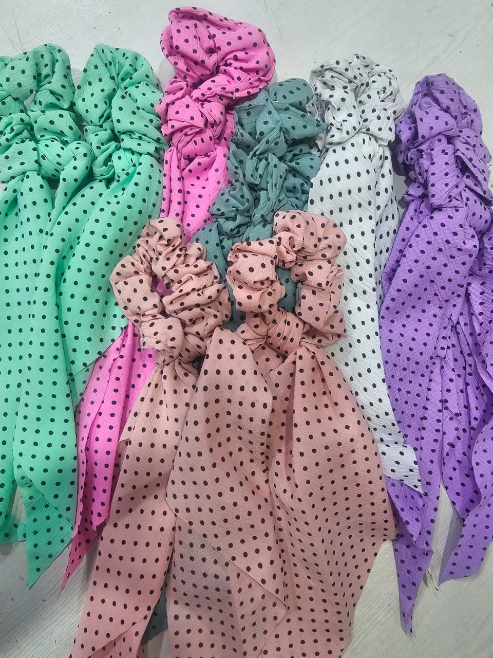 AM1040 Premium Polka Dots Hair Scarf Scrunchies, Elastic Hair Ties for Woman Girl 1 Pieces - Image 9