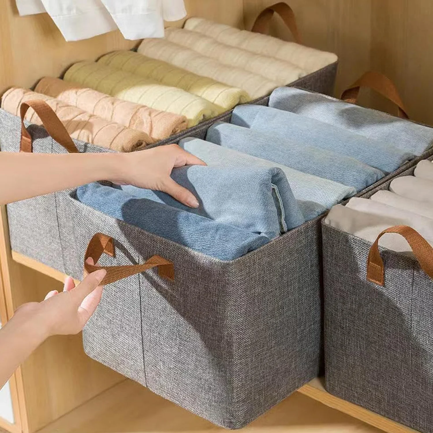 3666 Collapsible Foldable Cloth Basket with Handles - Image 11