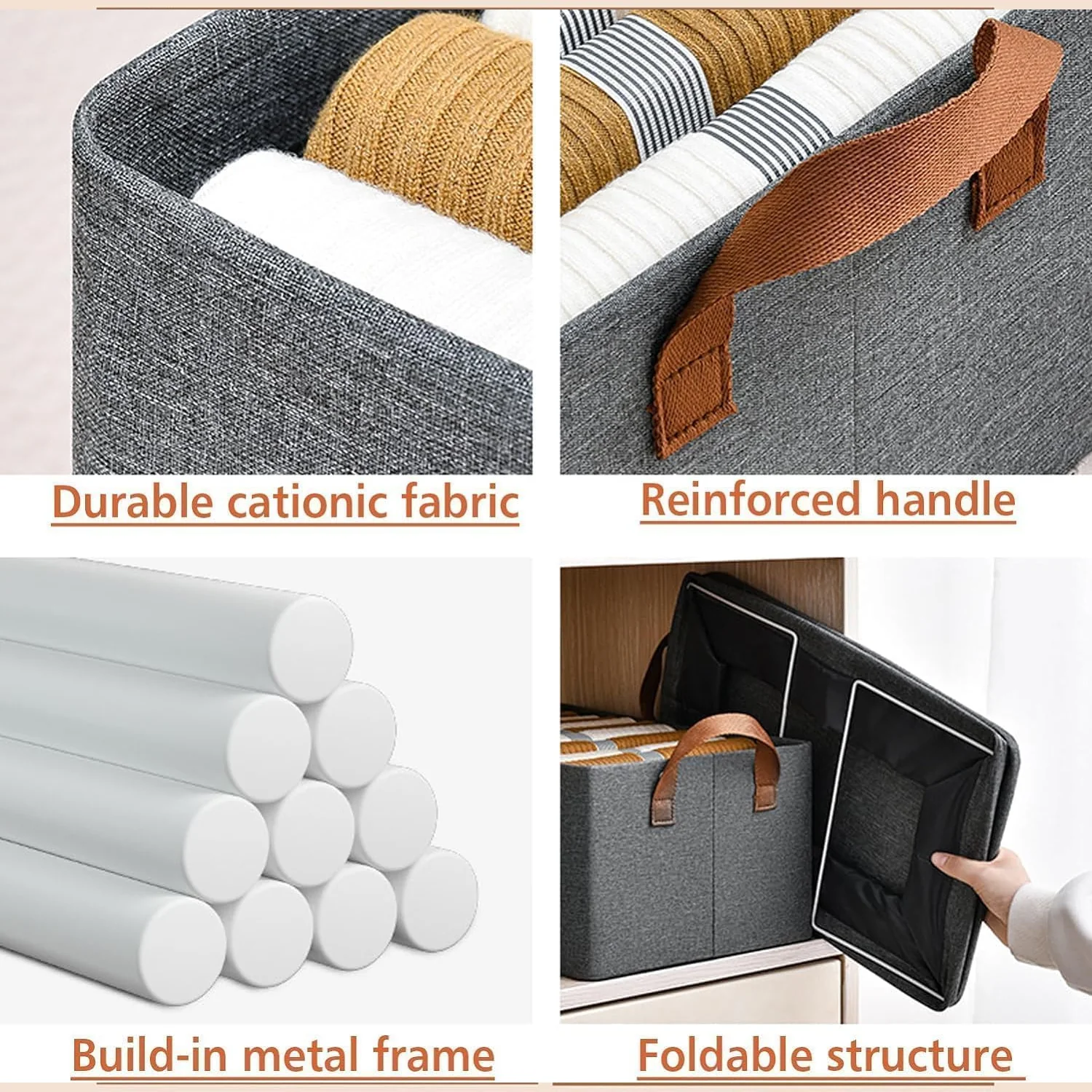 3666 Collapsible Foldable Cloth Basket with Handles - Image 5