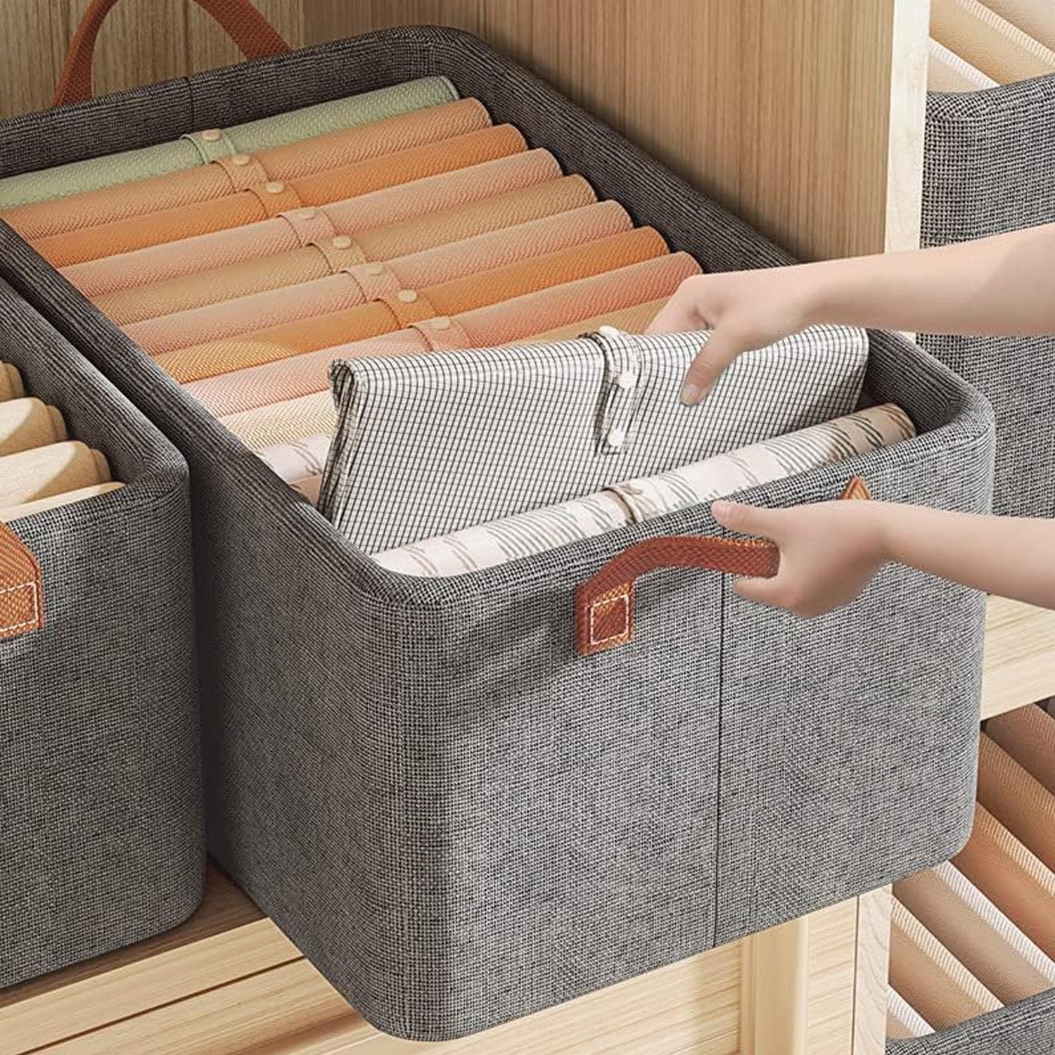 3666 Collapsible Foldable Cloth Basket with Handles - Image 6